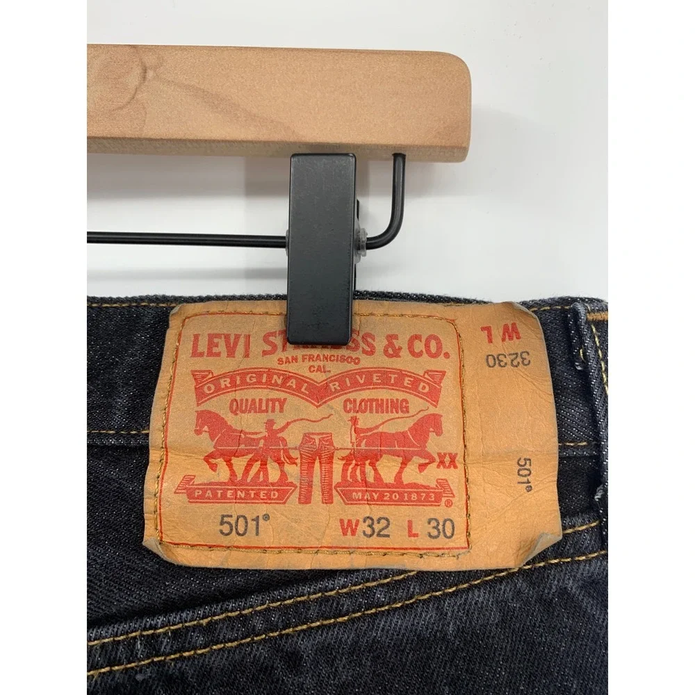 Levis 501 Jeans Mens 30x28 Black Button Fly Straight Leg Denim Pants (Tag 32x30)